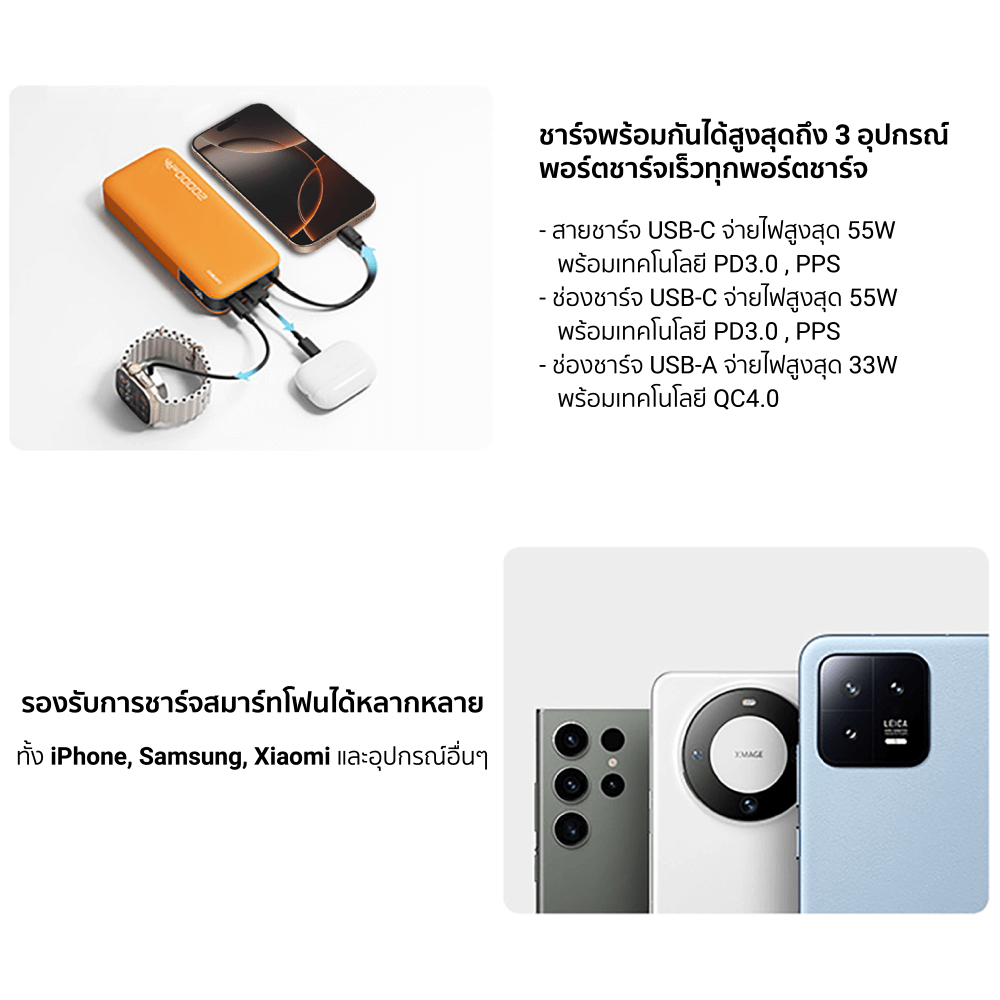 แบตเตอรี่สำรอง CUKTECH AURA รุ่น PB200N 20000 mAh สีส้ม จ่ายไฟรวมสูงสุด 55W_10